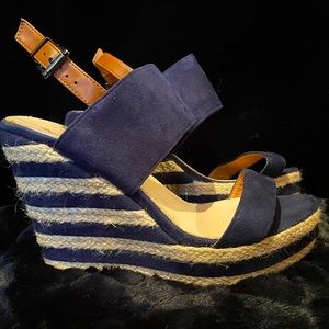 French Blu Navy and Tan Suede Espadrille, 10